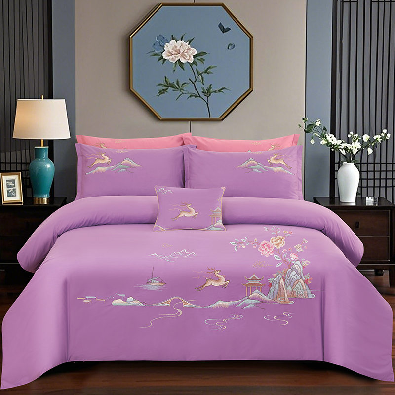 2025新款100支全棉高端刺绣四件套一鹿常红系列