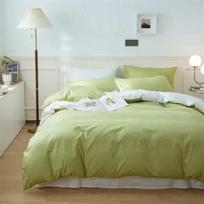 2022新款40S长绒棉纯色四件套100%全棉 1.2米床三件套床单款 海藻绿+本白