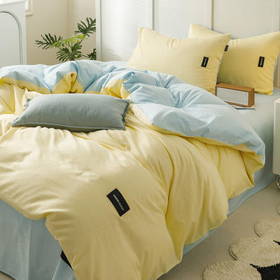 无印水洗棉四件套 1.2m床单款三件套 雪梨黄+粉末蓝