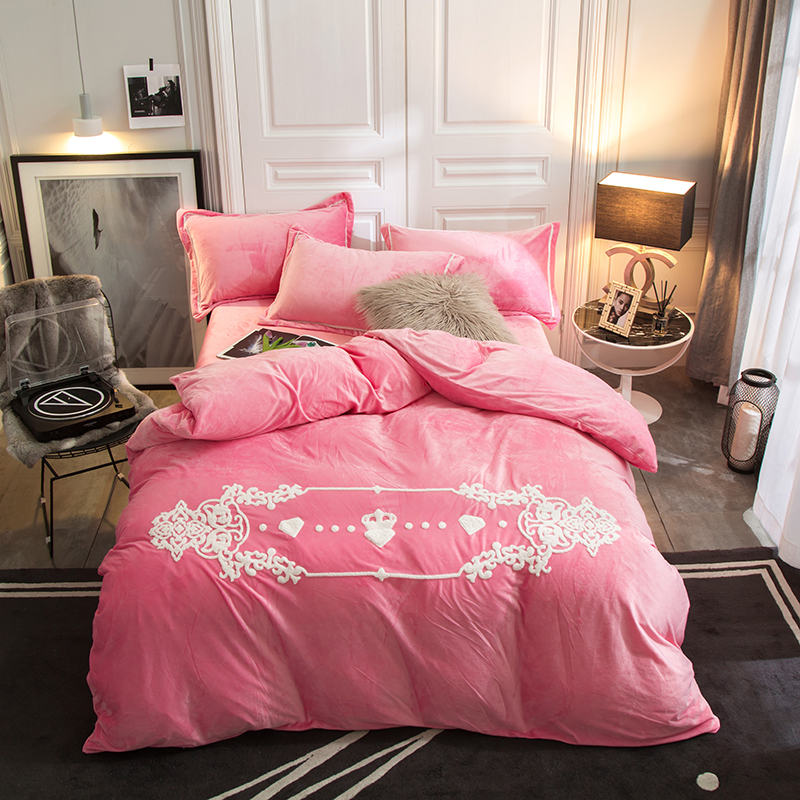 2018新款-水晶绒索菲亚四件套 1.5m（5英尺）床 大红