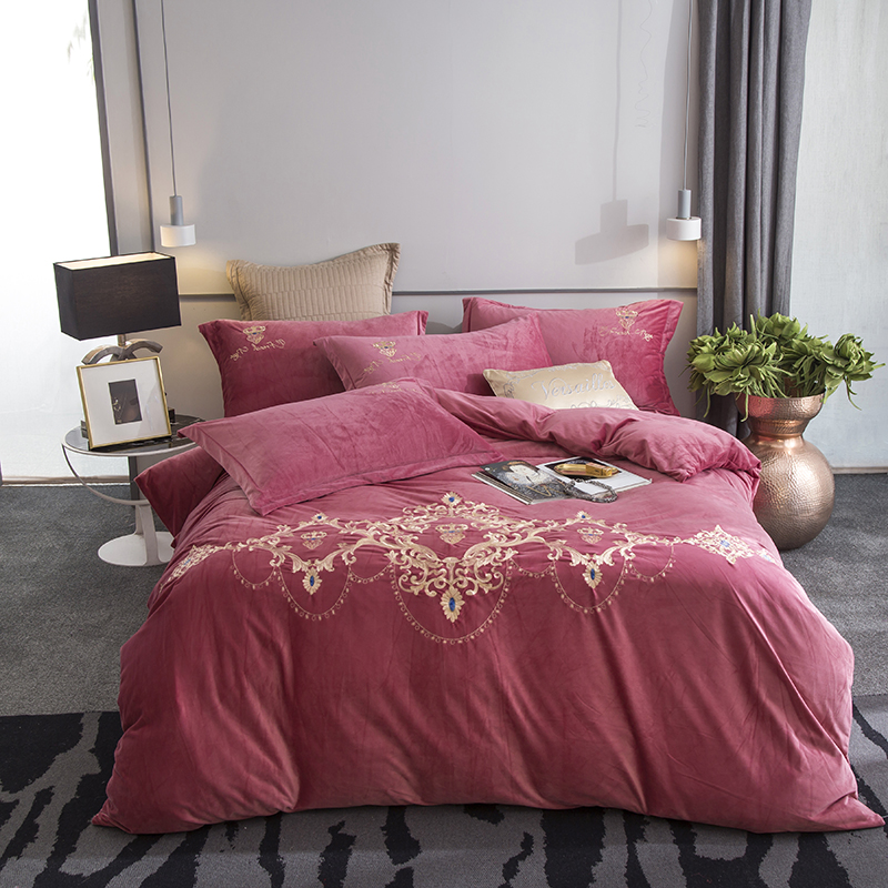 2018新款欧洲宫廷刺绣系列四件套 1.5m（5英尺）床 豆沙1