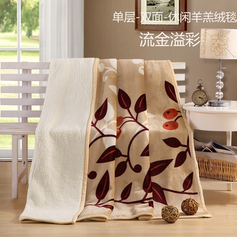 佳单家纺 2017水晶绒保暖四件套羊羔绒贝贝绒羊羔绒毯法莱绒毛毯 150cmX210cm 流金溢彩1