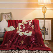 5D压花拉舍尔毛毯，保暖毯，婚庆毯，精品毯， 200cmx230cm 花开盛世-大红
