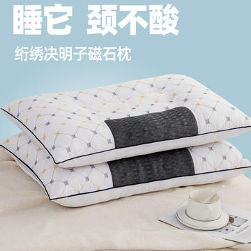 白色绗绣决明子磁石枕 单边枕芯 枕头单人（真决明子）45*72cm