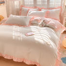 2023新款水洗棉毛巾绣卡通风四件套韩式公主风床上用品（专版花型） 1.2m床单三件套 小白兔-粉白