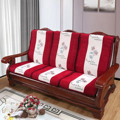 2020新款老沙发式雪尼尔木沙发垫（一座一靠8cm款） 50*50*60（靠背高） 牵牛花-红