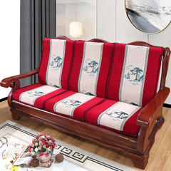 2020新款老沙发式雪尼尔木沙发垫（一座一靠8cm款） 50*50*60（靠背高） 迎客松-红