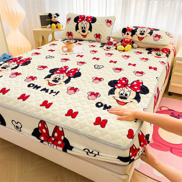 2023新品迪士尼正版卡通牛奶绒夹棉床笠加厚保暖床垫保护罩