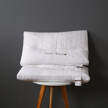 全棉加高刺绣绗缝立体护颈枕芯分区羽丝绒助眠枕头定型家用保健枕