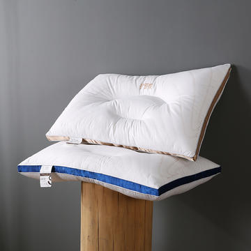 全棉撞色刺绣绗缝立体护颈枕芯分区羽丝绒助眠枕头定型家用保健枕