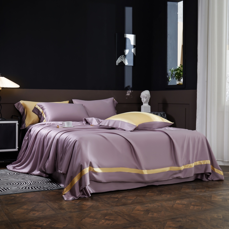 2022新款纯色天丝四件套 （真丝枕套）系列 1.8m床单款四件套 千代紫