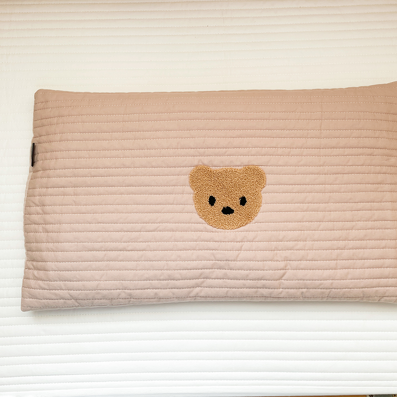 2022新款A类小熊刺绣儿童枕套 30x50cm（条纹横竖纹随机）1只 咖色