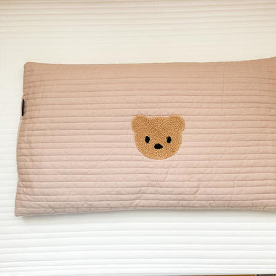 2022新款A类小熊刺绣儿童枕套 40x60cm（条纹横竖纹随机）1只 咖色