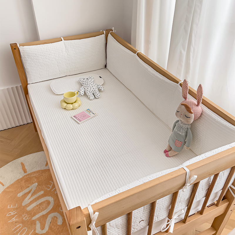 2023新款婴儿防撞床围全棉刺绣新生儿床护栏围挡可定制 56x100cm三片床围 本白