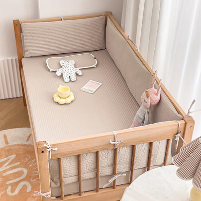 2023新款婴儿防撞床围全棉刺绣新生儿床护栏围挡可定制 56x100cm三片床围 奶咖