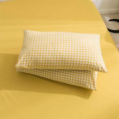 2021新款色织水洗棉全棉套件—单品枕套 48cmX74cm/对 黄小格