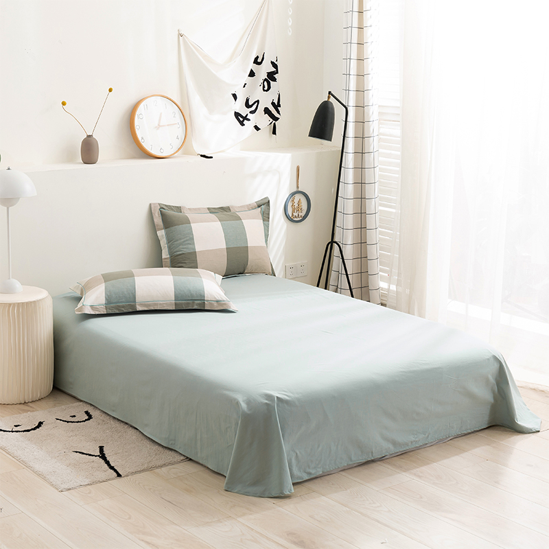 2021新款色织水洗棉全棉套件—单品床单 245cmx250cm 优雅格调-绿