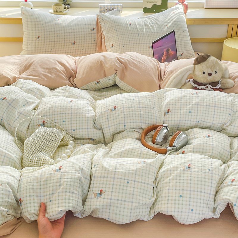 2026新款A类云感木棉新款四件套 格纹腊肠