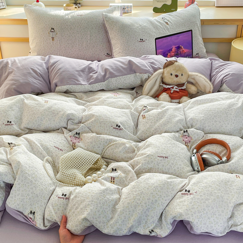 2026新款A类云感木棉新款四件套 紫色小女孩