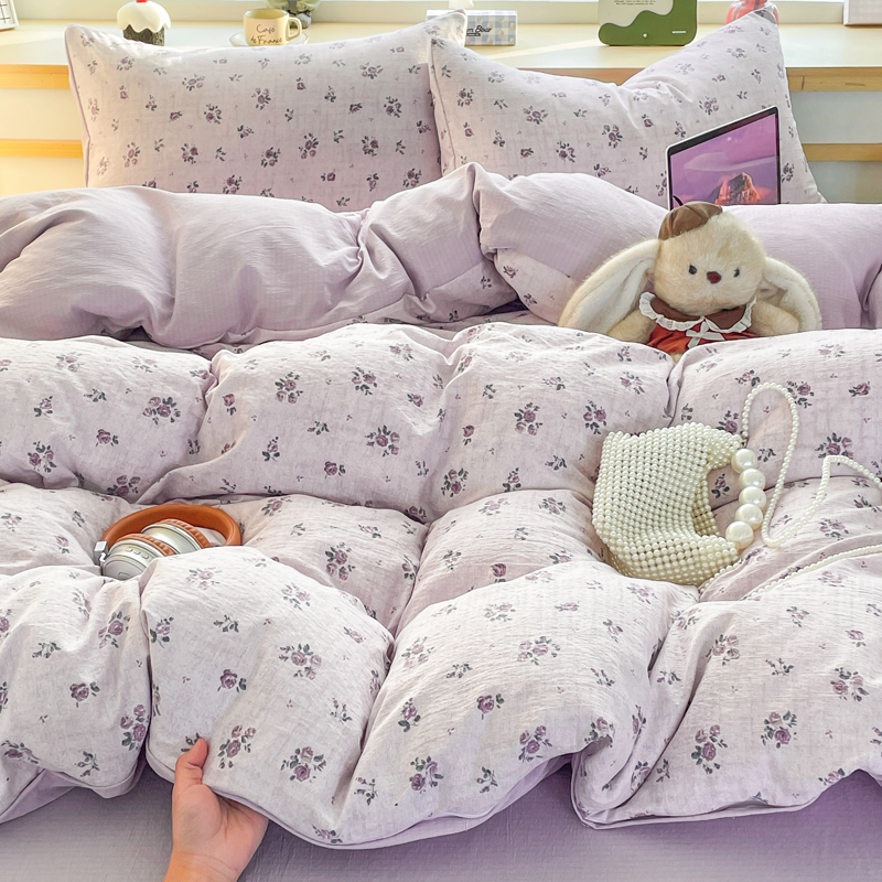 2026新款A类云感木棉新款四件套 雾紫花漾