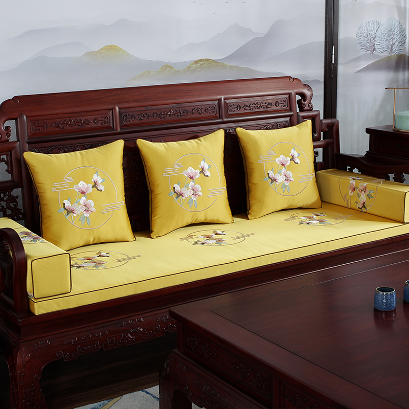 2021新款高精密绣花沙发垫抱枕靠垫  花好月圆 沙发垫 含芯定制4cm/平方 黄色