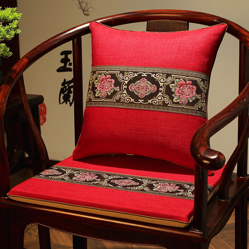 2021新款高精密棉麻中式靠垫抱枕-玫瑰花语系列 35*50cm单枕套 红色
