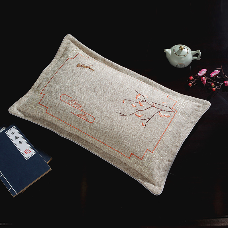 2022新款竹节麻磁疗枕乳胶枕荞麦枕头枕芯枕套 卡其