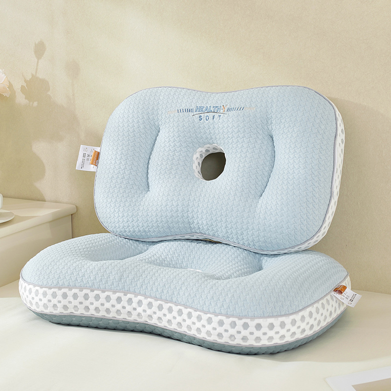 2023新款针织棉枕头学生颈椎枕保健枕护耳成人枕头枕芯抱枕 30*50cm蓝