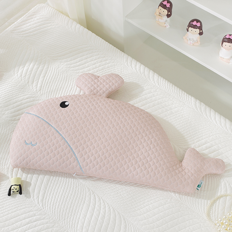 2024新款婴儿枕头凉感丝荞麦枕凉豆豆卡通小象枕头枕芯 63x28cm 鲸鱼 粉