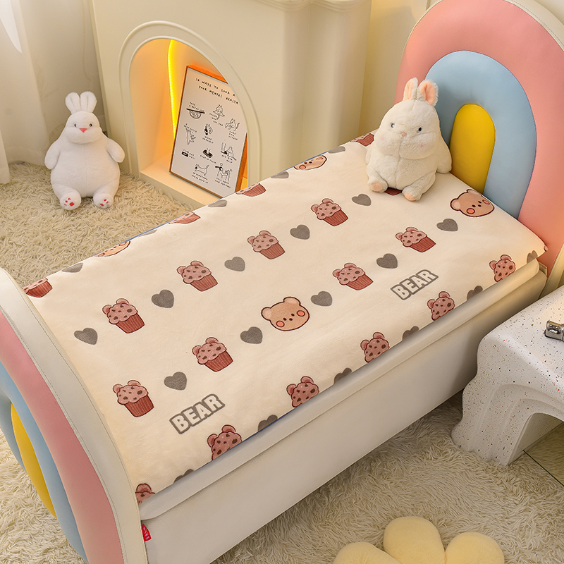 2023新款卡通儿童牛奶绒可拆卸床垫 60*120cm-垫套 甜筒小熊