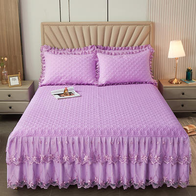 2023新款亲肤磨毛夹棉蕾丝床裙系列 150cmx200+45cm 紫色