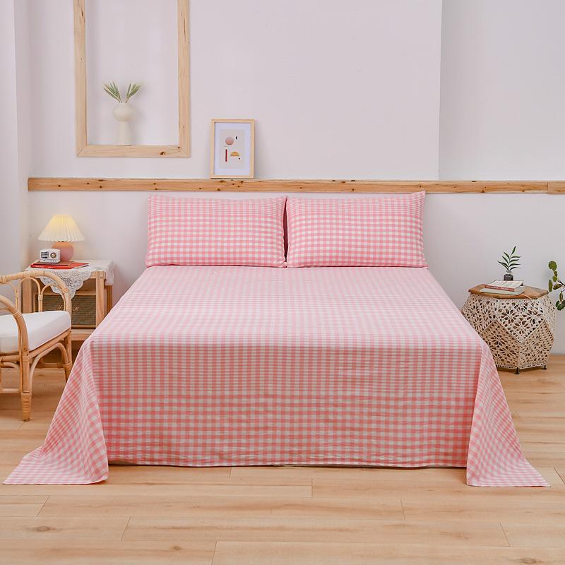 良品纯棉水洗棉床单单件全棉宿舍单人床被单儿童夏季双人 160*230cm 粉色格