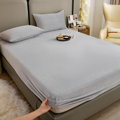 2023新款柔软舒适高克重牛奶绒纯色床笠单件冬款床罩床垫保护罩拍图一 90*200+15cm 浅灰
