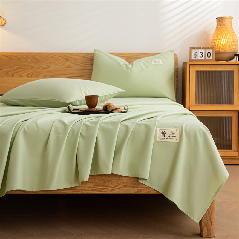 2023新款A类纯棉纯色全棉磨毛单床单双人1.8米2.0m被单枕套拍图二 120*210cm 果绿