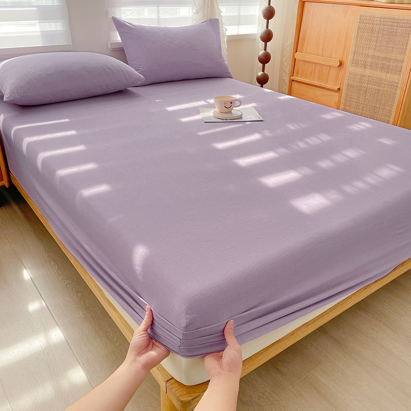 2024新款A类全棉色织单品床笠枕套 90*200+15cm 紫色