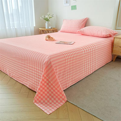 2024新款A类全棉色织单品床单 枕套 120*210cm单床单 粉色格