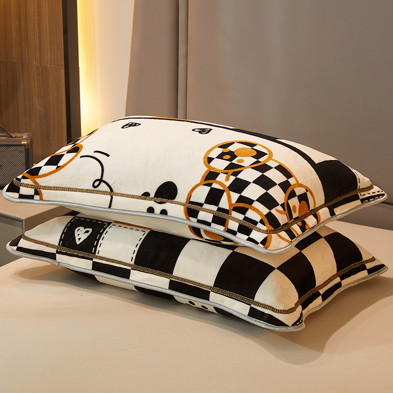2023新款加厚牛奶绒单枕套—单面系列 48cmX74cm枕套一对 快乐生活