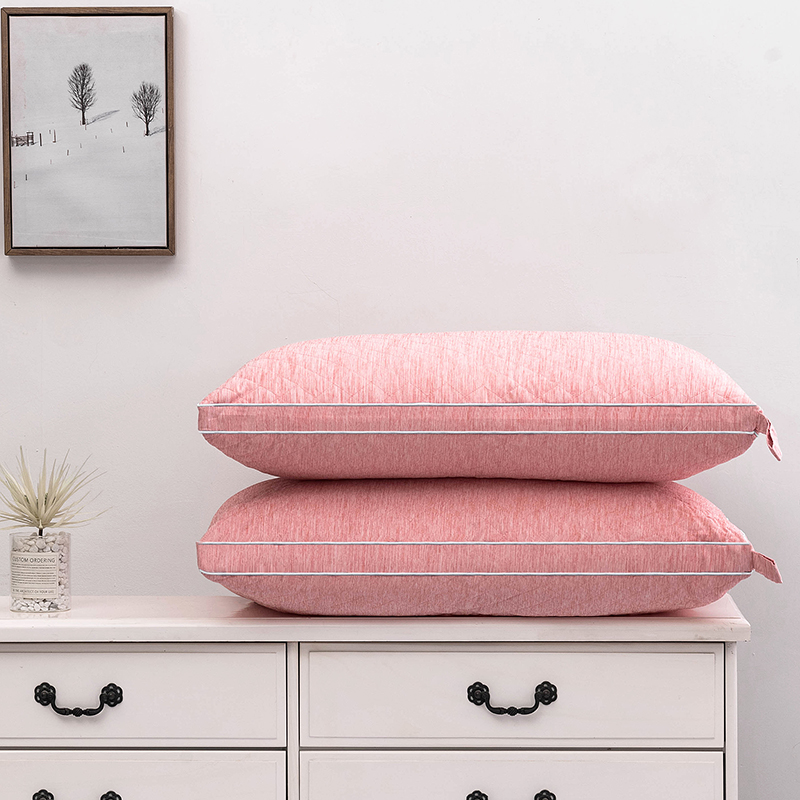 2021新款立体双面绗绣枕  (枕头枕芯） 粉色  高枕900克