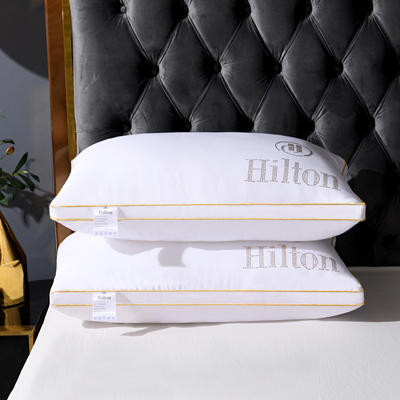 2021仿真丝羽丝绒烫钻希尔顿酒店枕头枕芯 白色高枕
