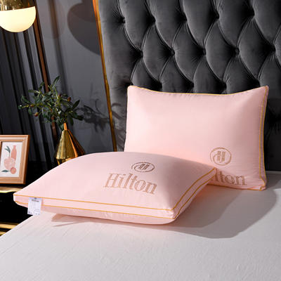 2021仿真丝羽丝绒烫钻希尔顿酒店枕头枕芯 粉色中枕