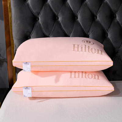 2021仿真丝羽丝绒烫钻希尔顿酒店枕头枕芯 粉色高枕