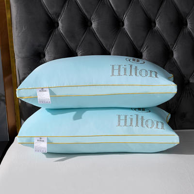 2021仿真丝羽丝绒烫钻希尔顿酒店枕头枕芯 天蓝色高枕