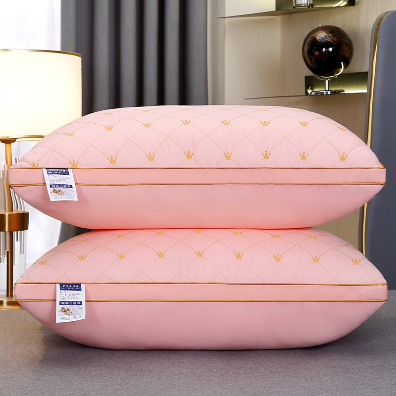 2023新款立体边皇冠刺绣枕头枕芯 皇冠粉色低枕