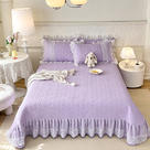 2024新款韩式亲肤蕾丝花边床盖四件套 250*250cm床盖+枕套一对 可可公主-香芋紫