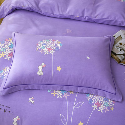 2022新款全棉磨毛印花单品枕套系列 48*74cm枕套一对 花园小兔-紫