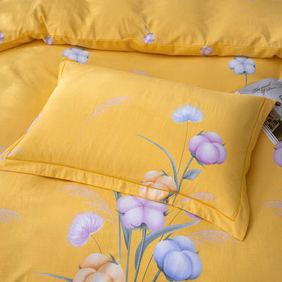 2022新款全棉磨毛印花单品枕套系列 48*74cm枕套一对 寻花季-黄