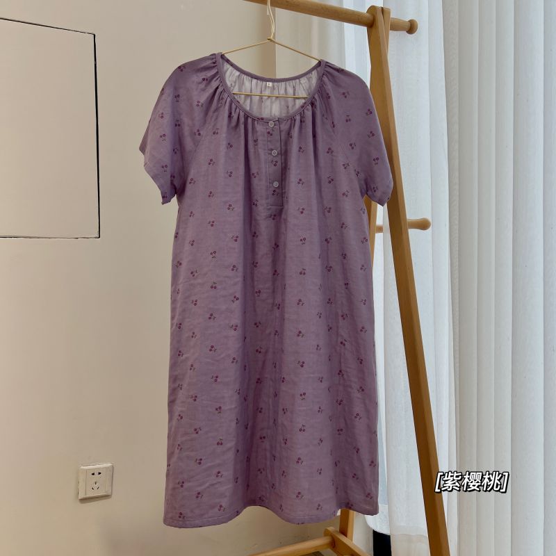 2024新款夏季A类双层纱睡裙家居服系列-风格一 均码 紫樱桃
