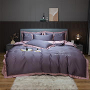 2023新款纯棉刺绣四件套-堇色系列 1.2m床单款三件套 月光紫+豆沙红
