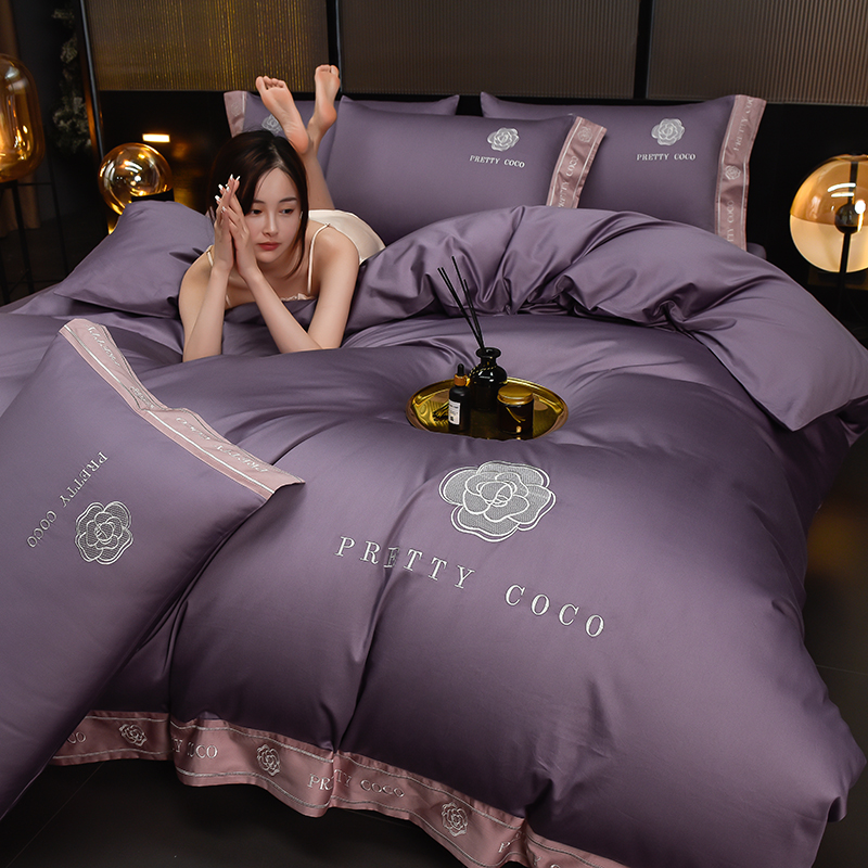 2023纯棉刺绣四件套-可可系列 1.5m床单款四件套 可可-梦幻紫