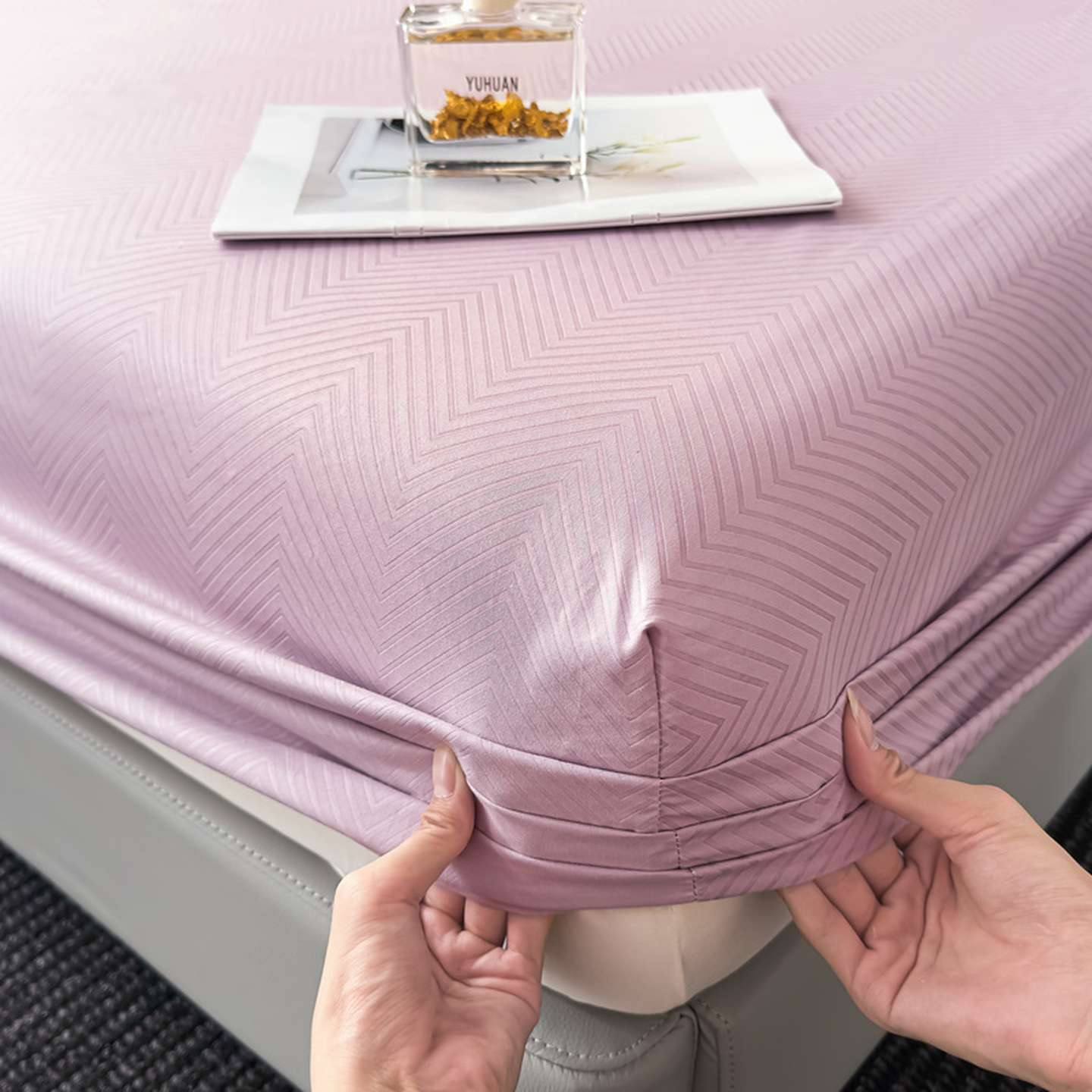 2025外贸内销跨境电商亚马逊速卖通磨毛单床笠三件套欧美尺寸多多跨境平台TEMU SHEIN笠高30 波纹-紫色